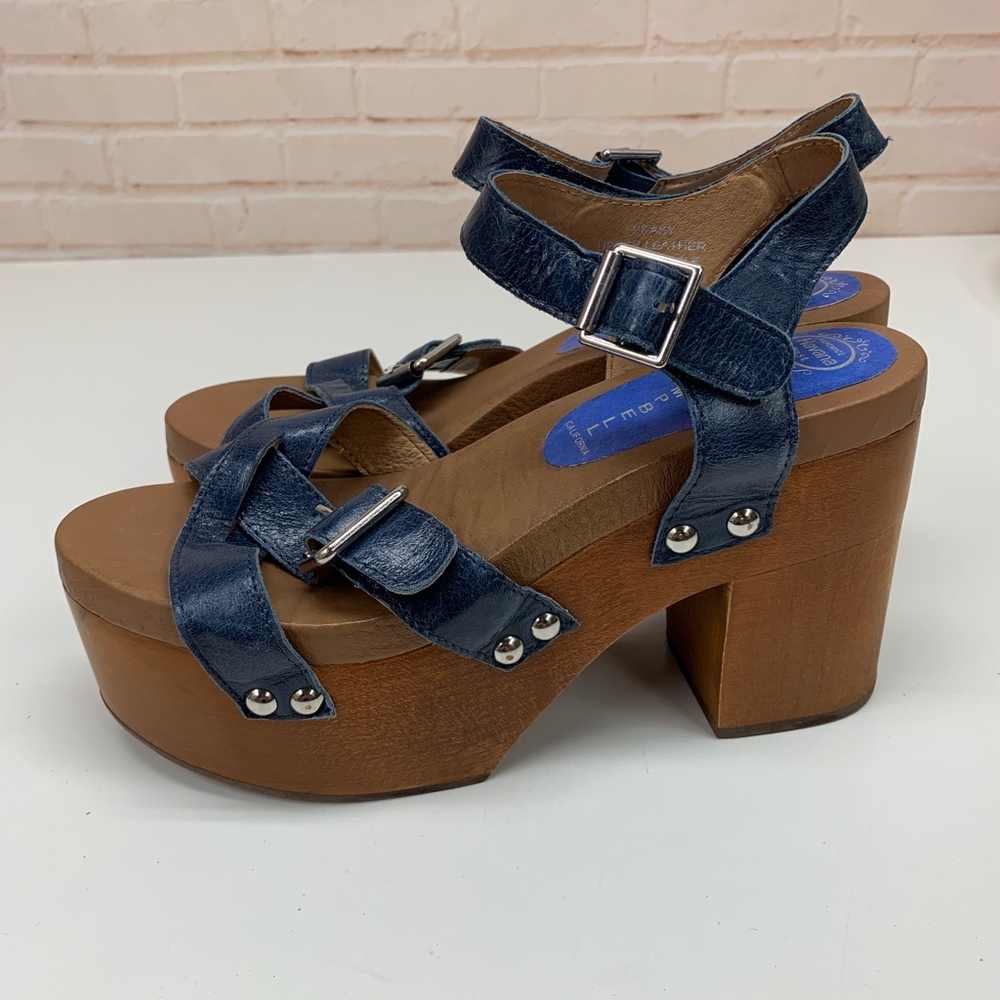 JEFFREY CAMPBELL Sandals Peasy Blue Leather Wedges - Picture 2 of 7